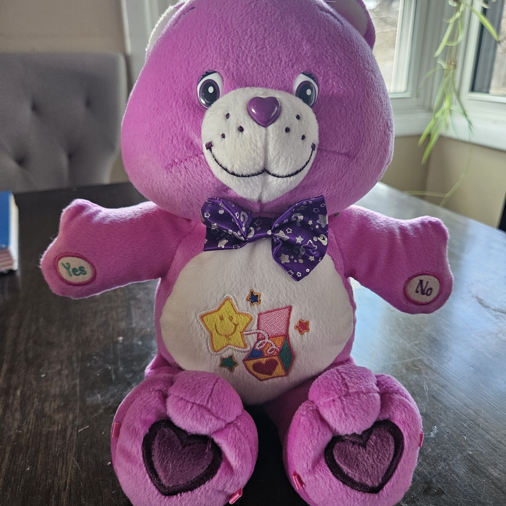 Pink Interactive Plush Care Bear with Bow Tie